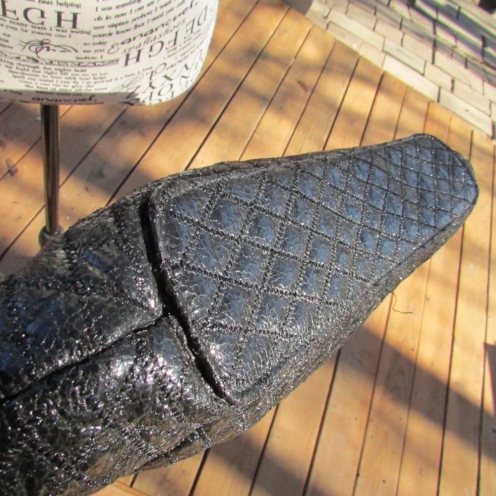 Black Metal Quilted Chain Shoulder Bag
